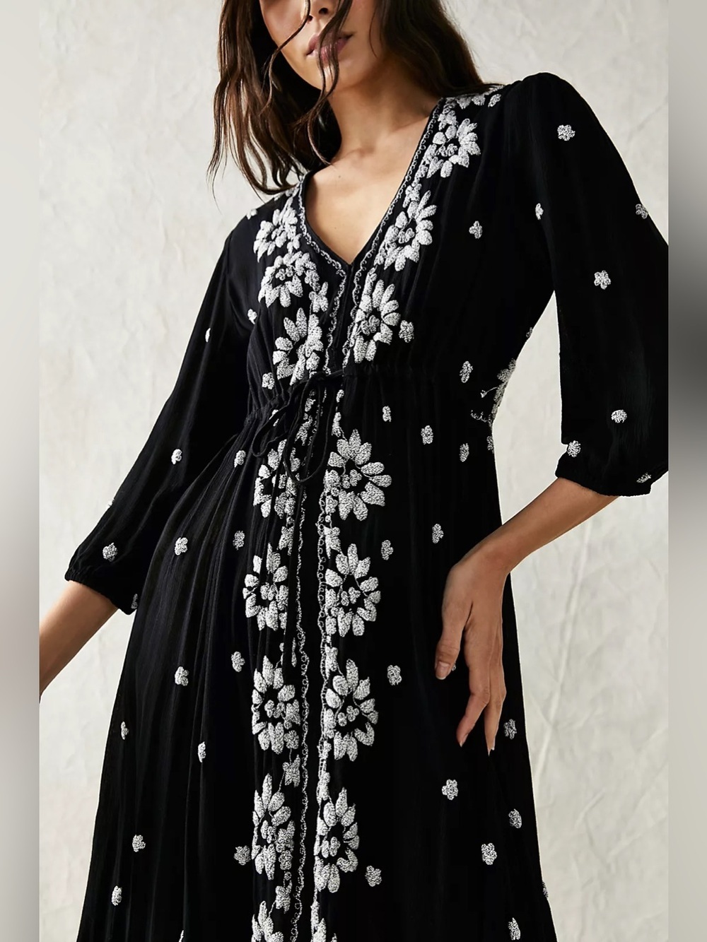 Free People Embroidered Black Boho Peasant Maxi Dress Sheer Size S - Picture 3 of 11